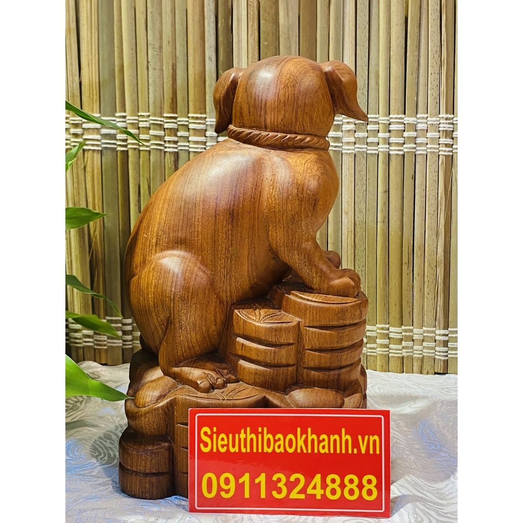  Tượng chó tài lộc gỗ hương -vật phẩm phong thủy ( cao 32cm ) 