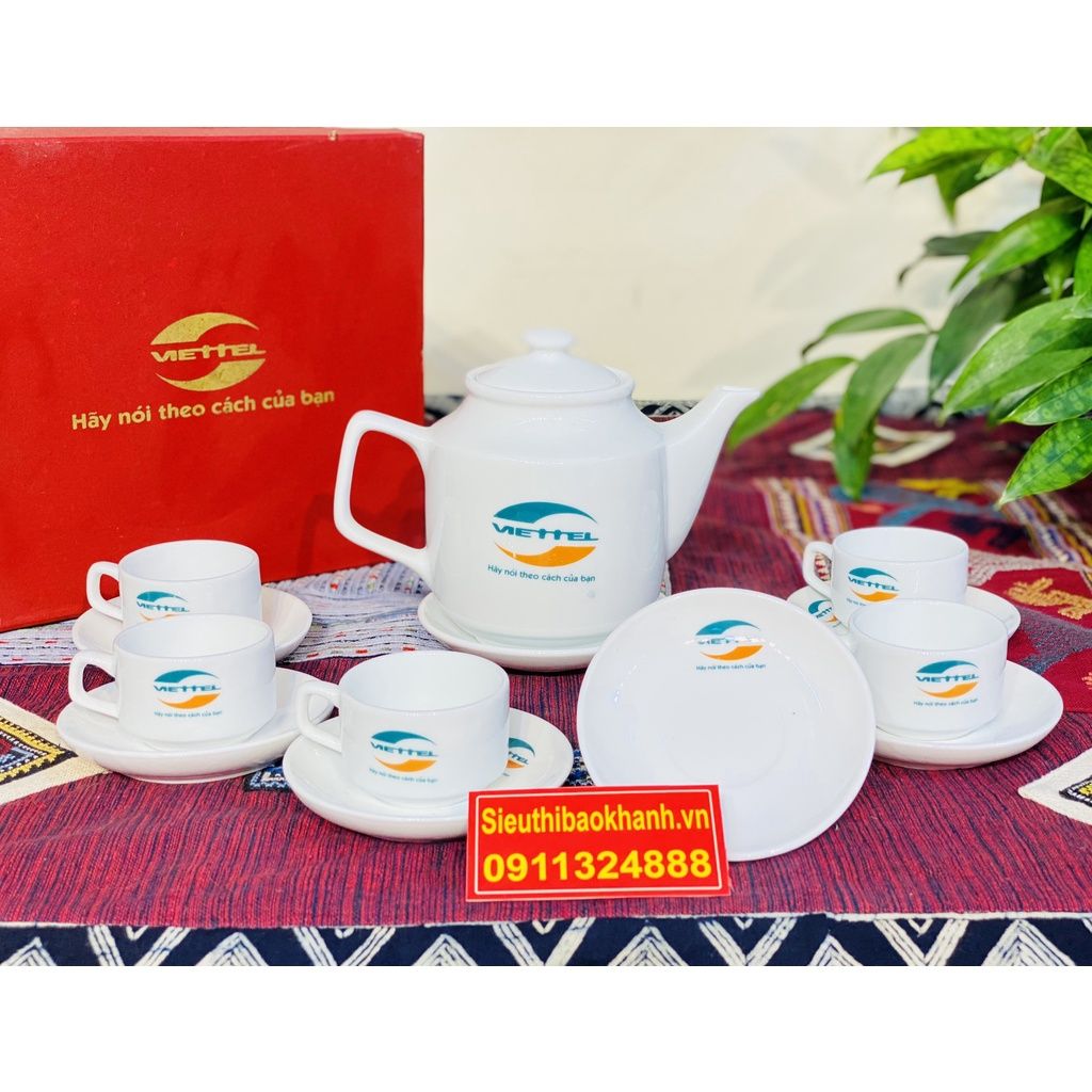 Bộ ấm chén,ấm trà men trắng Bát Tràng cao cấp chính hãng 350ml