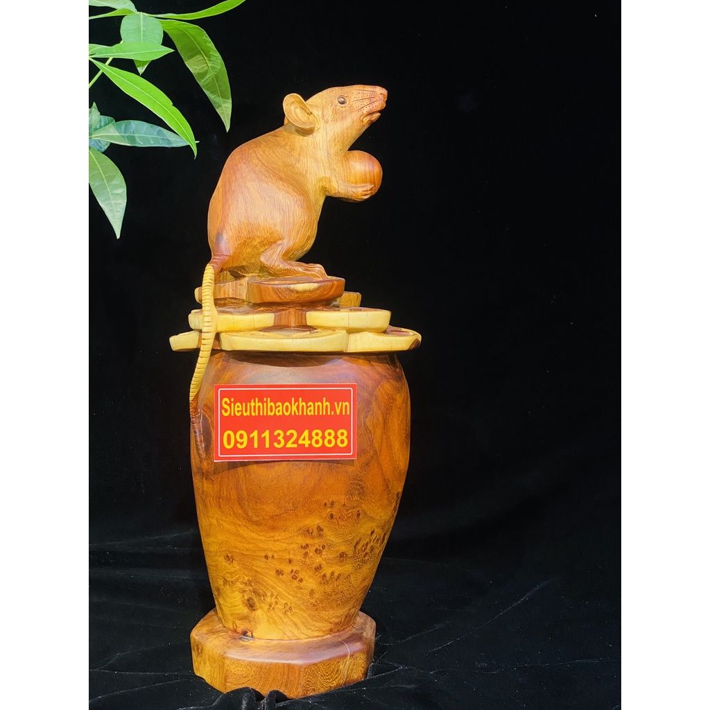 Tượng Chuột Phong Thủy Gỗ Nu Hương-Mỹ Nghệ Bảo Khánh-Tượng Giá Rẻ Tại Xưởng 40cm