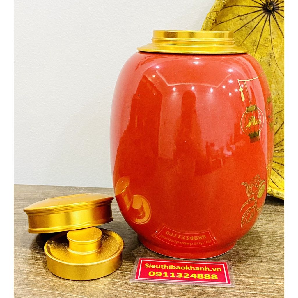 Hũ đựng chè Phúc Lộc họa tiết vẽ vàng