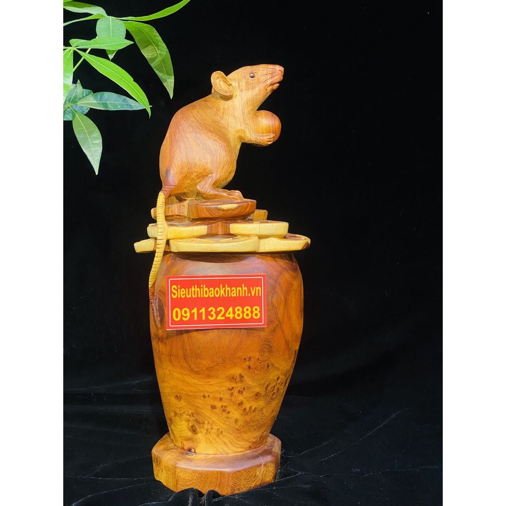 Tượng Chuột Phong Thủy Gỗ Nu Hương-Mỹ Nghệ Bảo Khánh-Tượng Giá Rẻ Tại Xưởng 40cm
