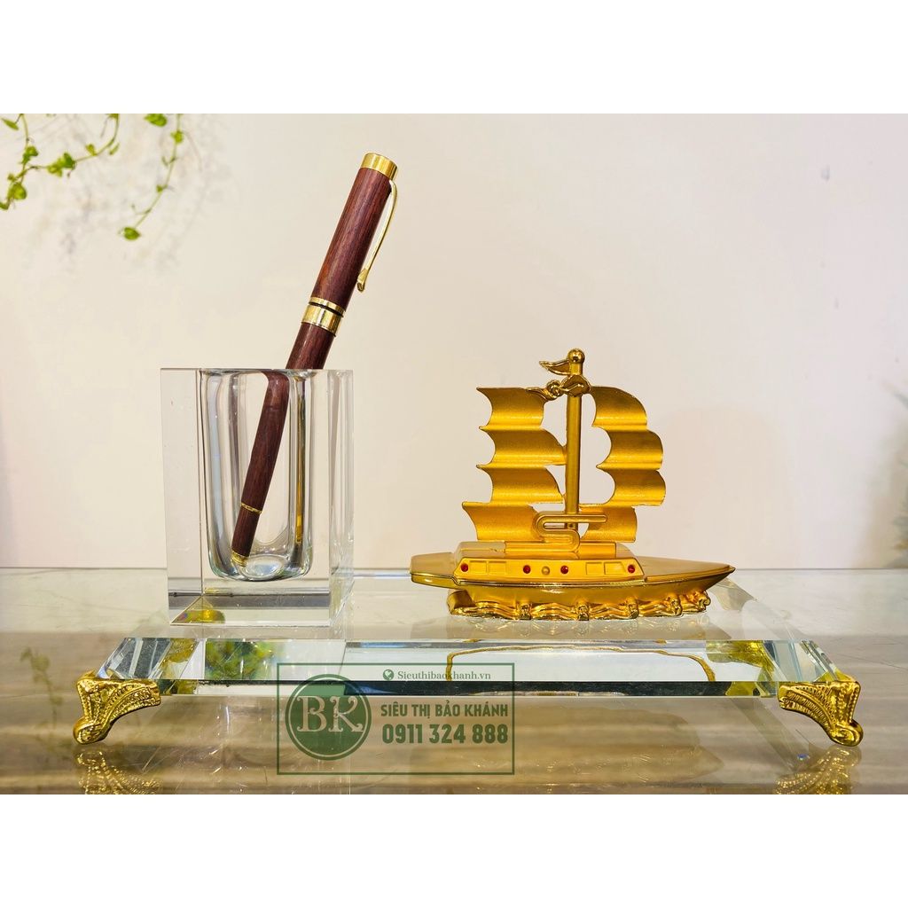 Ống đựng bút pha lê họa tiết thuận buồm xuôi gió-quà tặng,quà biếu,đồ trang trí-bảo khánh việt nam