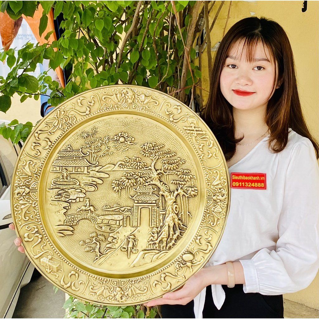 Mâm Đồng phong thủy cao cấp họa tiết Sơn Thủy 50cm-Bảo Khánh