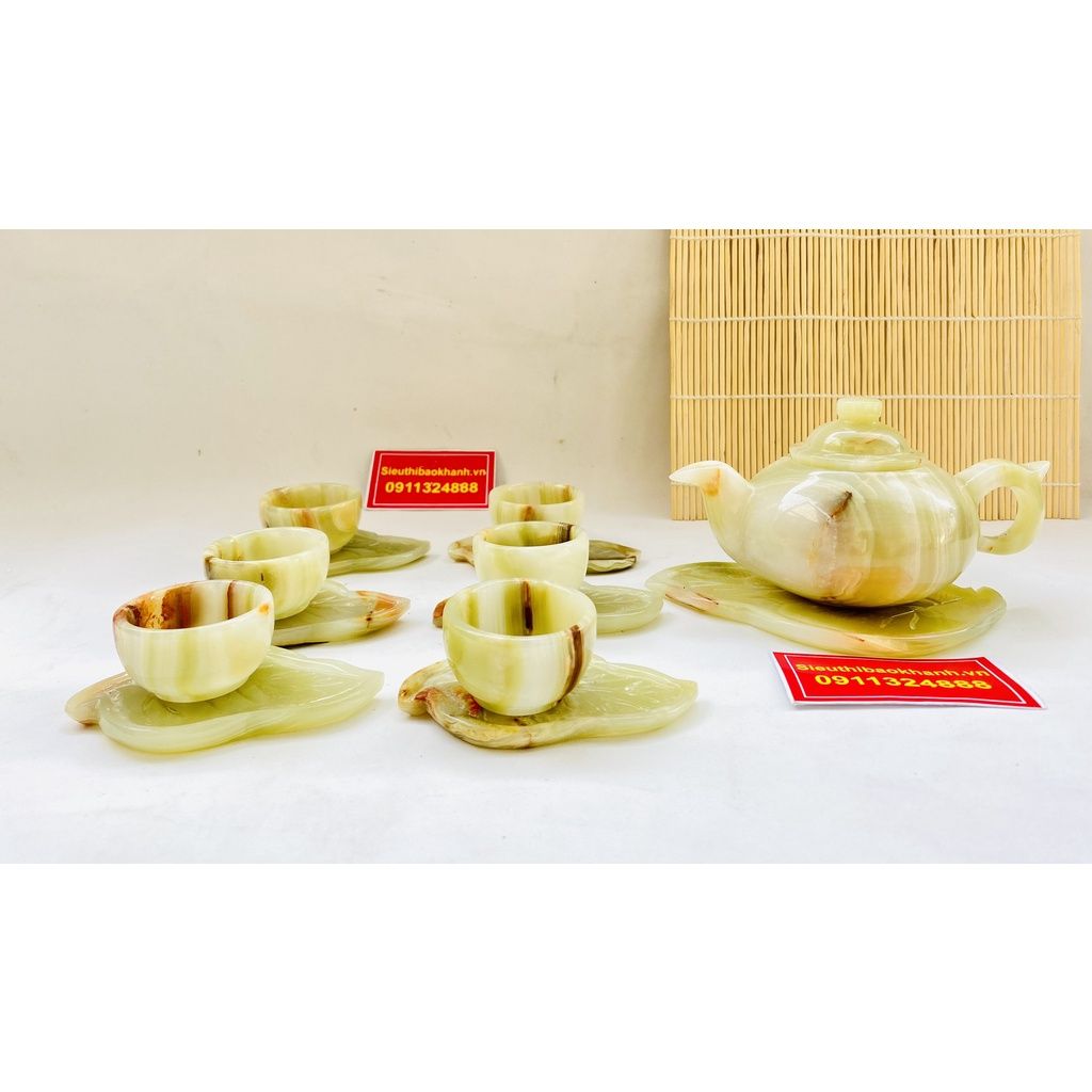 Bộ ấm trà đá ngọc nguyên khối Pakistan cao cấp-mỹ nghệ bảo khánh 350ml