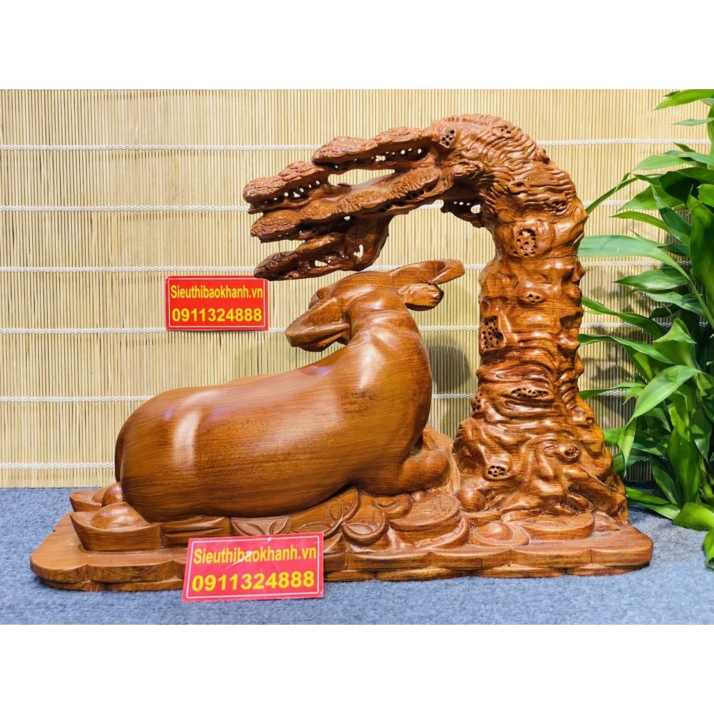 Tượng trâu nằm gốc tùng gỗ hương-Bảo khánh việt nam 40cm
