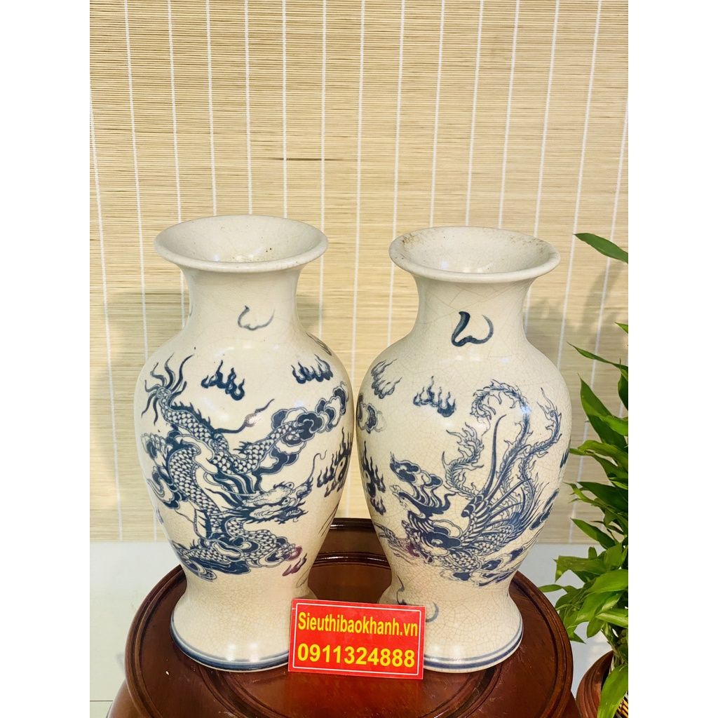 Cặp bình hoa thờ men rạn Bát Tràng 25cm