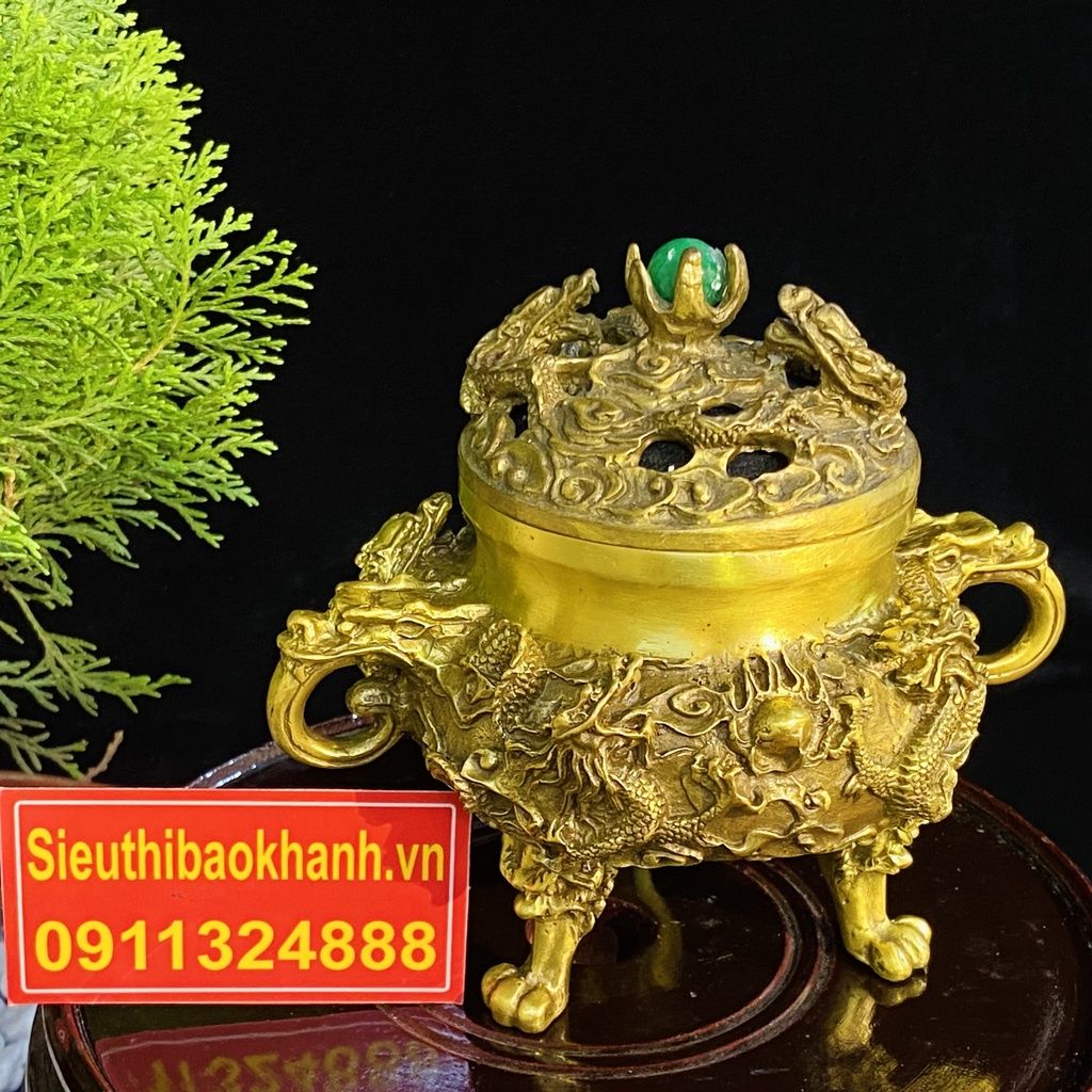 Xông trầm hương đồng quà tặng,đồ trang trí cao cấp 15cm -mỹ nghệ bảo khánh