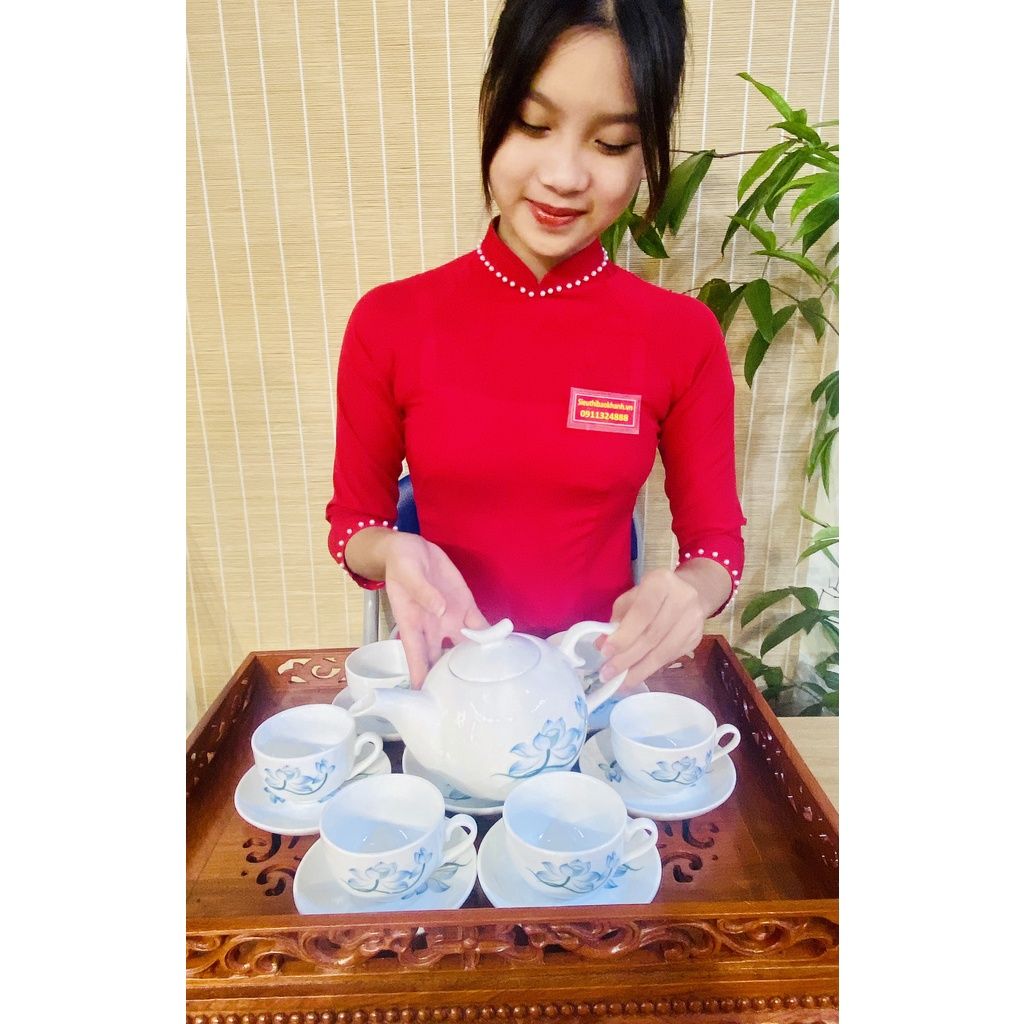 Bộ ấm chén men ngọc họa tiết hoa sen