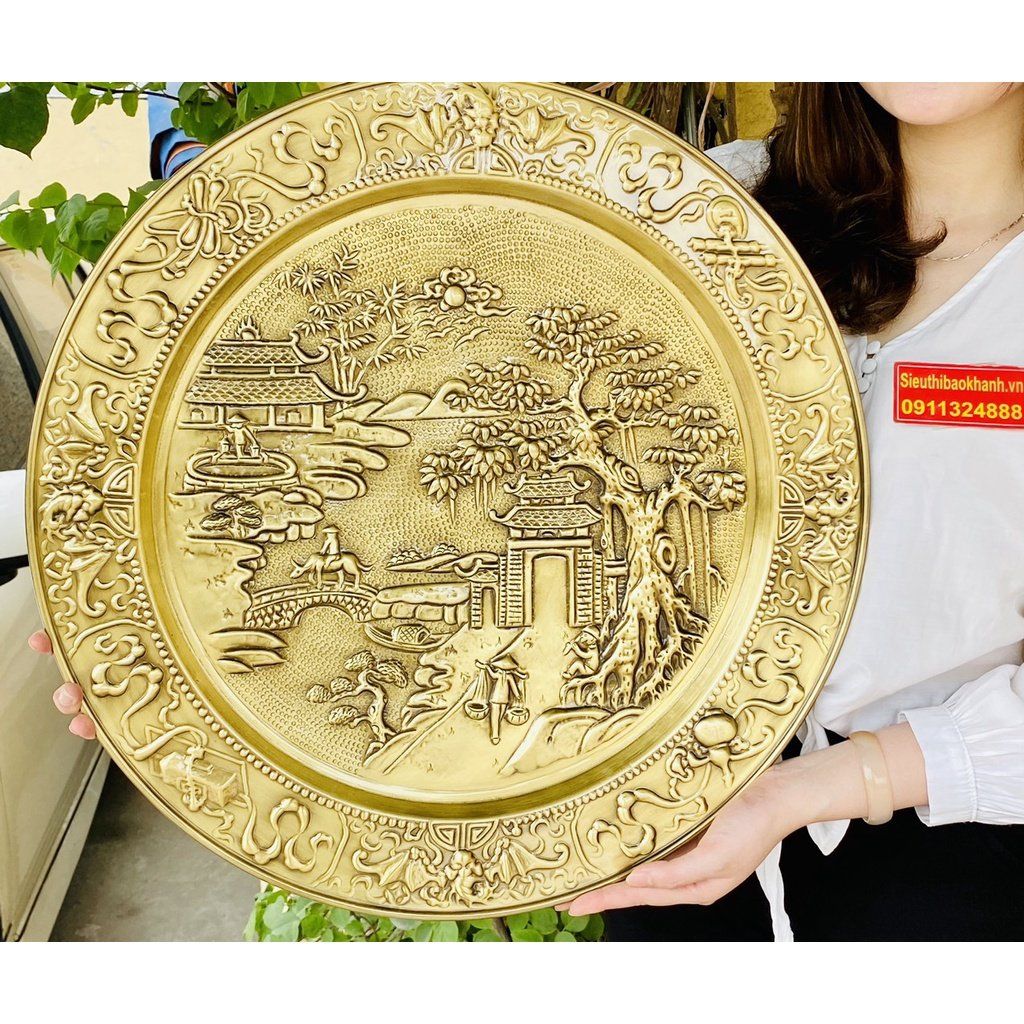 Mâm Đồng phong thủy cao cấp họa tiết Sơn Thủy 50cm-Bảo Khánh