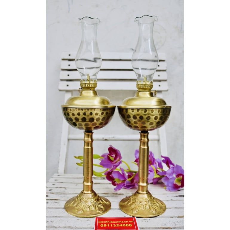 ặp đèn dầu đồng thân gốm xuất xứ Bát Tràng 27cm
