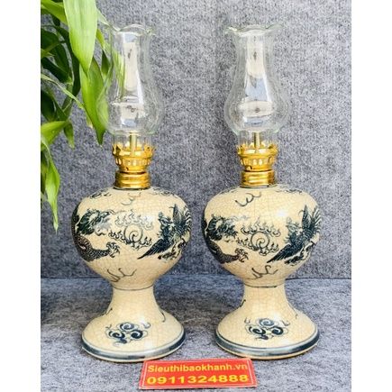 Cặp chân đèn gốm sứ hoa tiết phượng hoàng cao cấp - Siêu thị Bảo Khánh