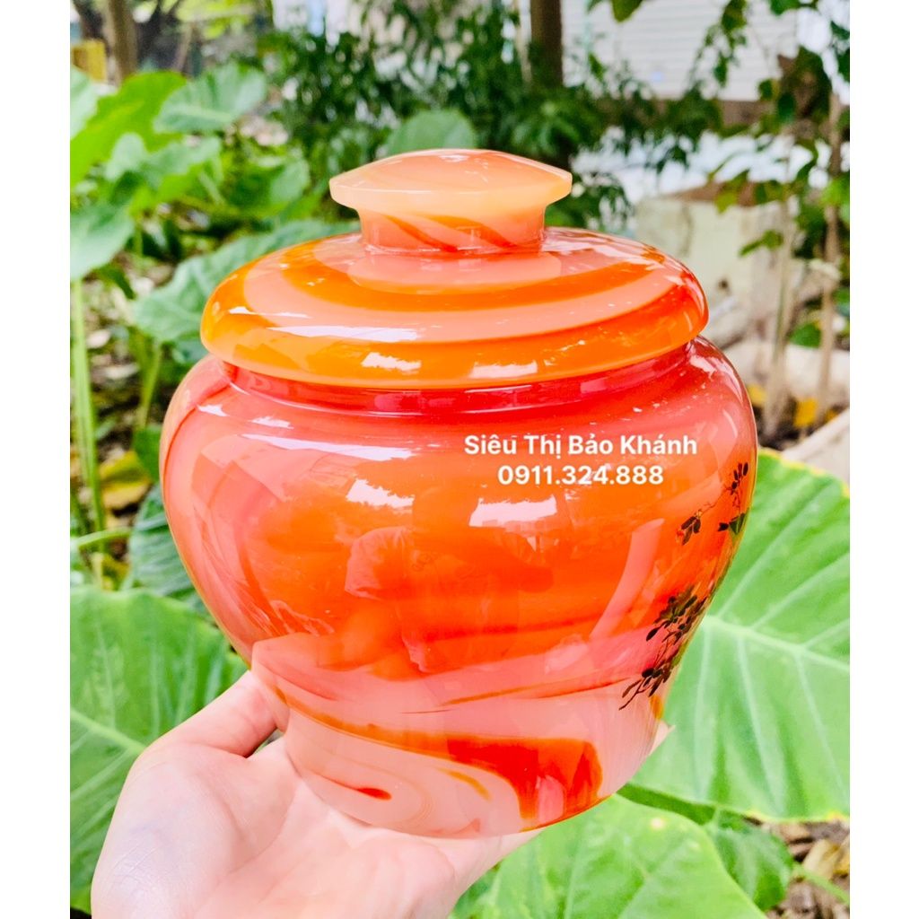 Hũ đựng chè đá ngọc màu đỏ họa tiết chữ