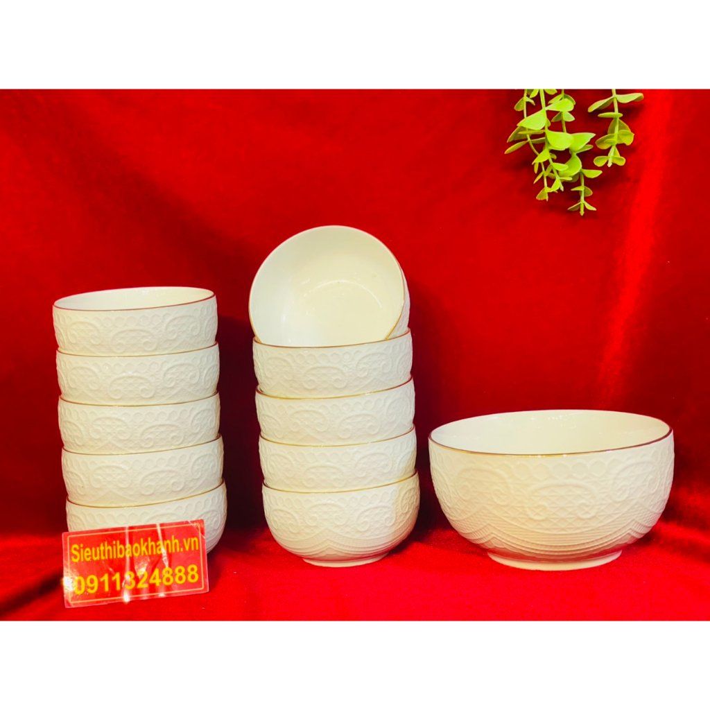 Bộ mười bát ăn họa tiết in nổi