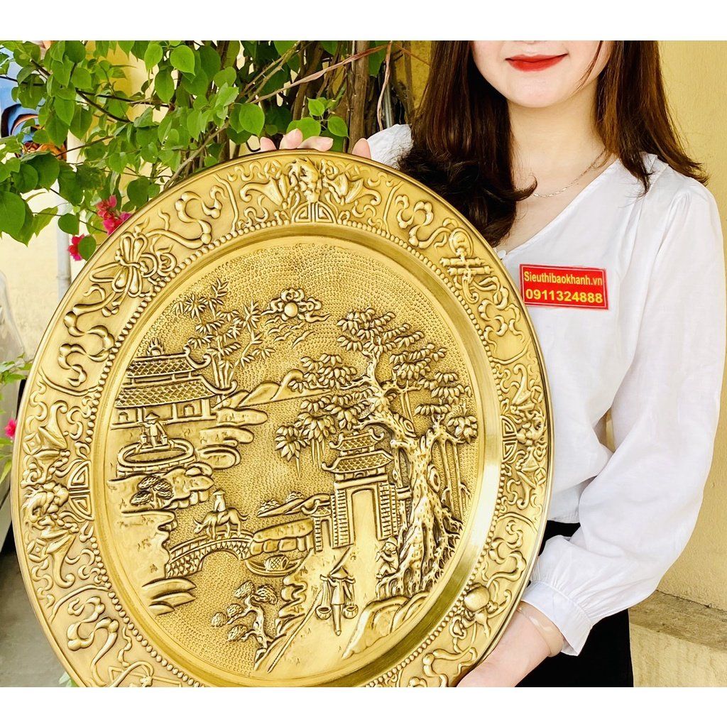 Mâm Đồng phong thủy cao cấp họa tiết Sơn Thủy 50cm-Bảo Khánh