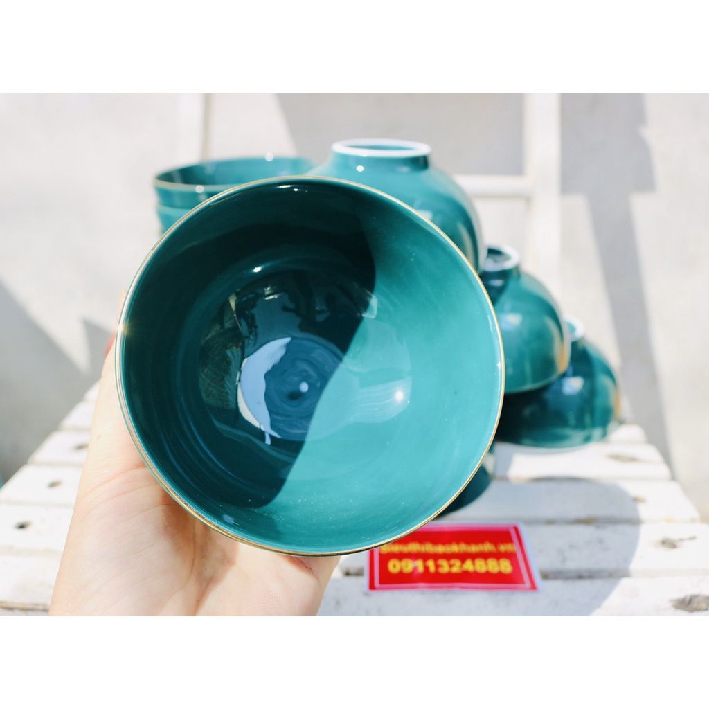 Bộ bát ăn men xanh ngọc xuất xứ Bát Tràng 10 chiếc
