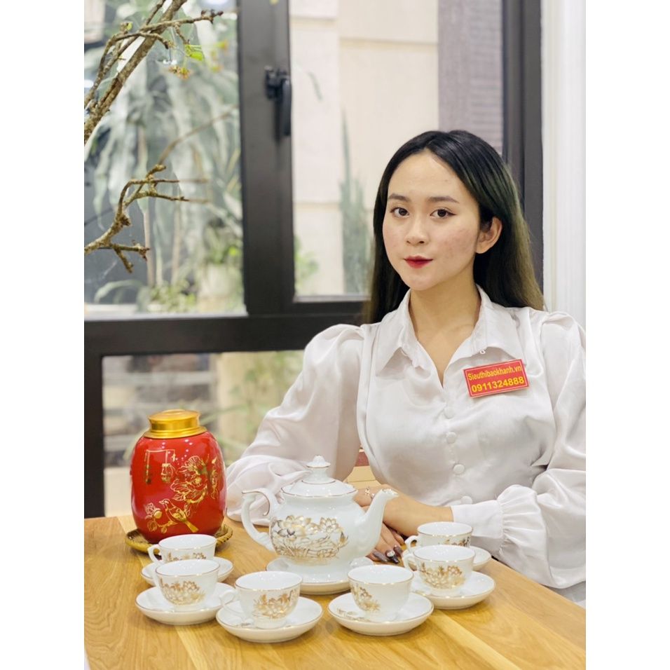 Bộ ấm chén men ngọc hoa sen
