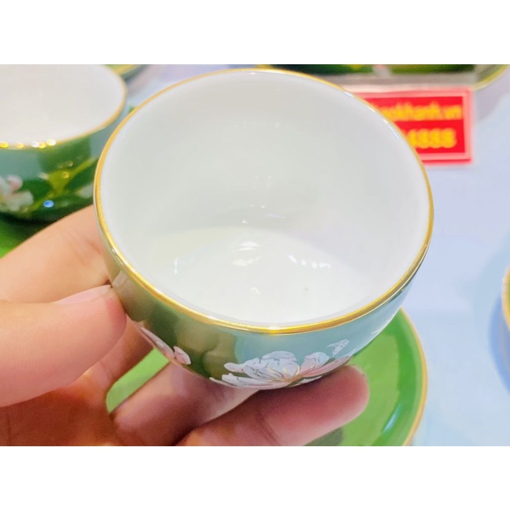 Bộ ấm chén gốm sứ bát tràng viền vàng