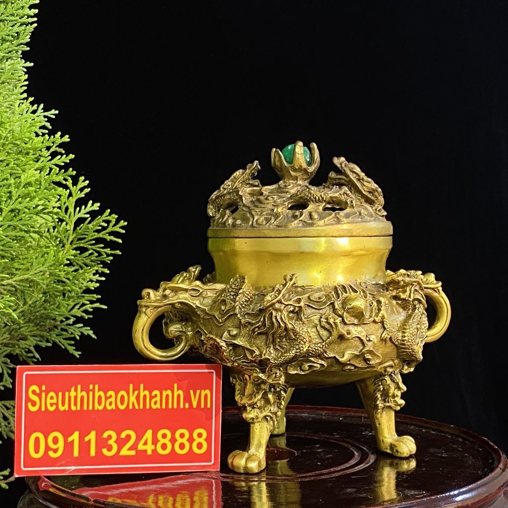 Xông trầm hương đồng quà tặng,đồ trang trí cao cấp 15cm -mỹ nghệ bảo khánh