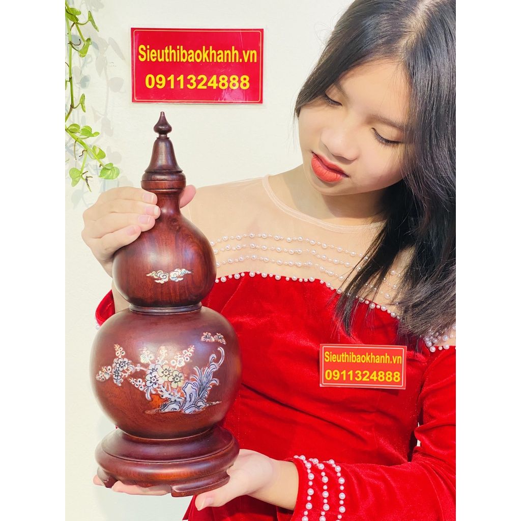 Bầu hồ lô gỗ gụ khảm xà cừ phong thuỷ - biểu tượng cho sinh khí, sức khoẻ và trường thọ