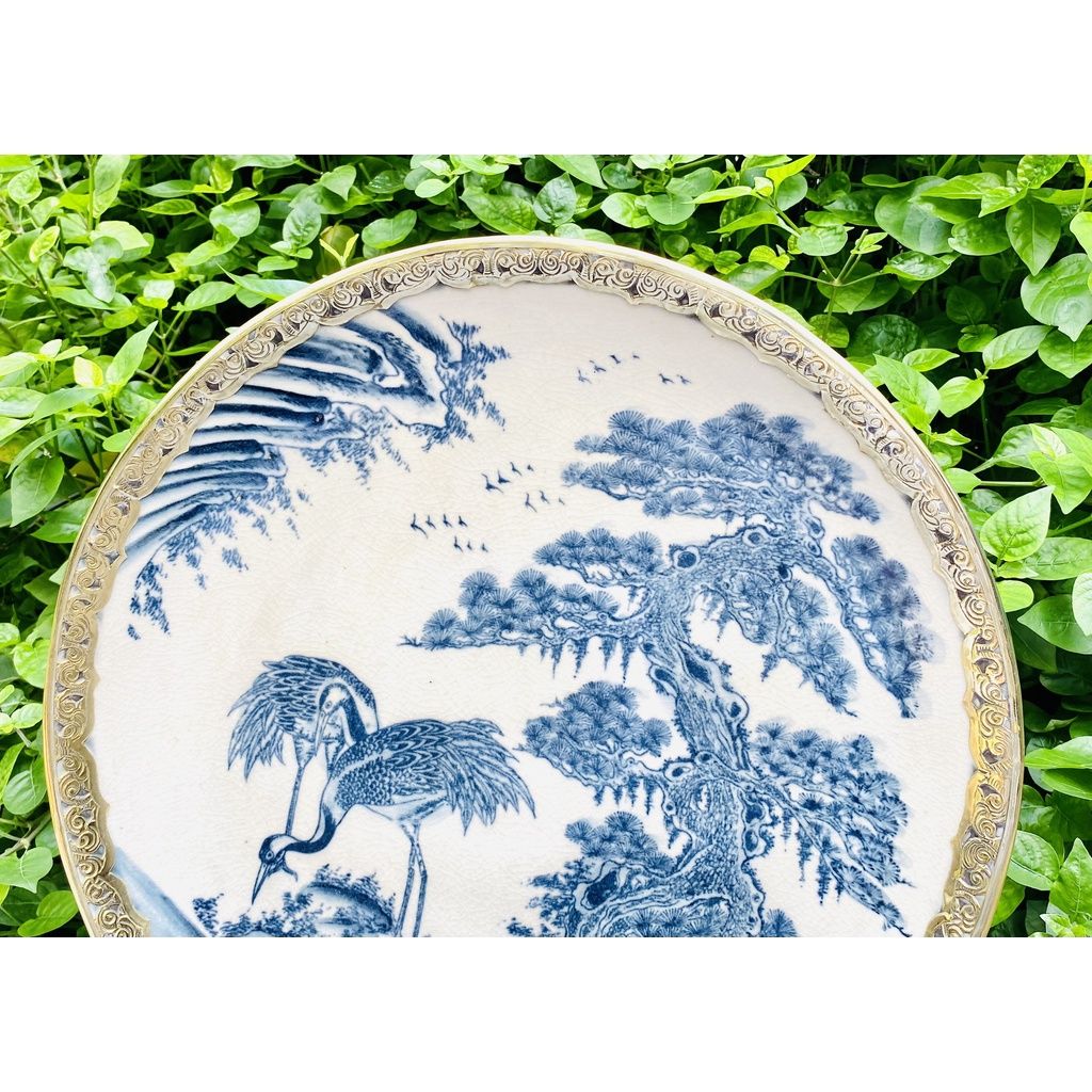 Đĩa gốm trang trí,để bàn họa tiết Tùng Hạc Diên Niên chính hãng Bát Tràng 35cm