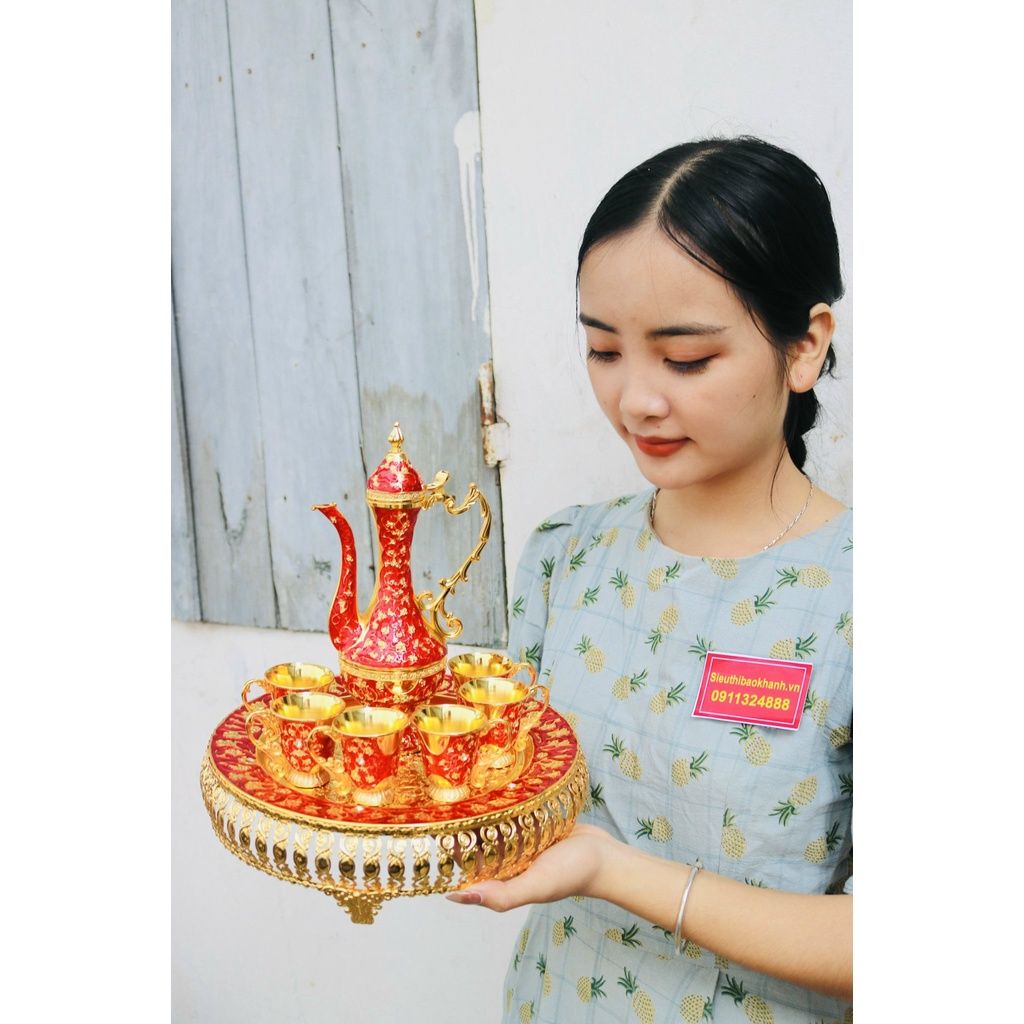 Bộ ấm chén hợp kim đồng dáng hoàng gia