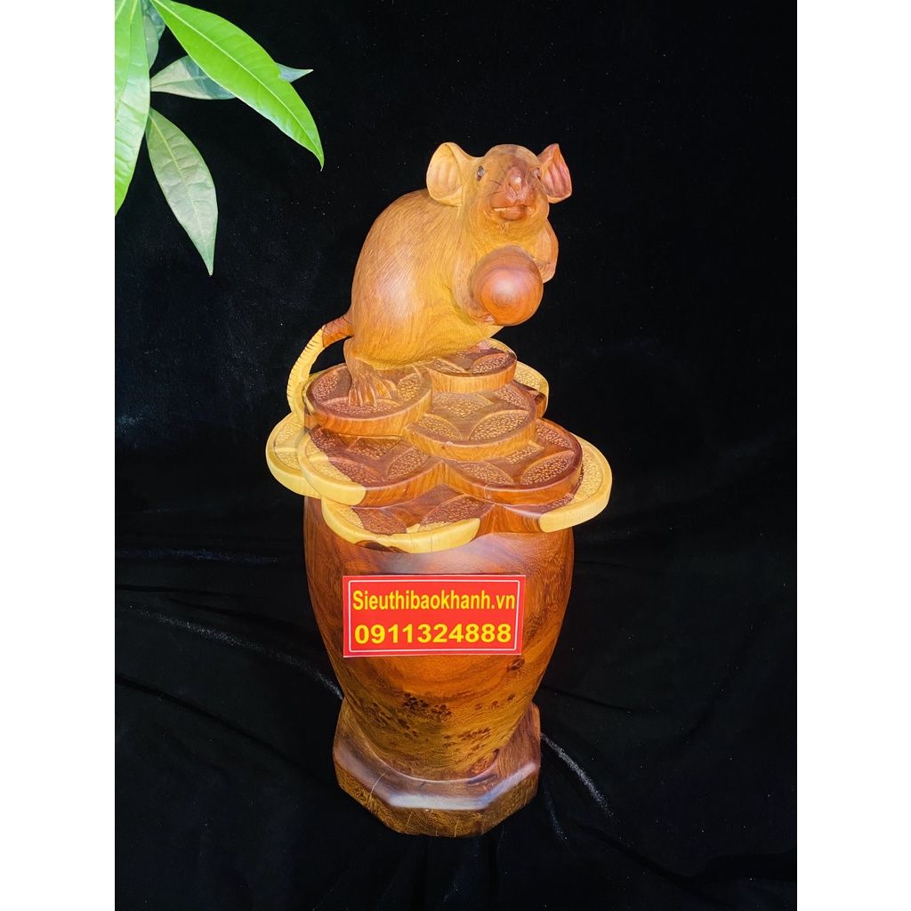 Tượng Chuột Phong Thủy Gỗ Nu Hương-Mỹ Nghệ Bảo Khánh-Tượng Giá Rẻ Tại Xưởng 40cm