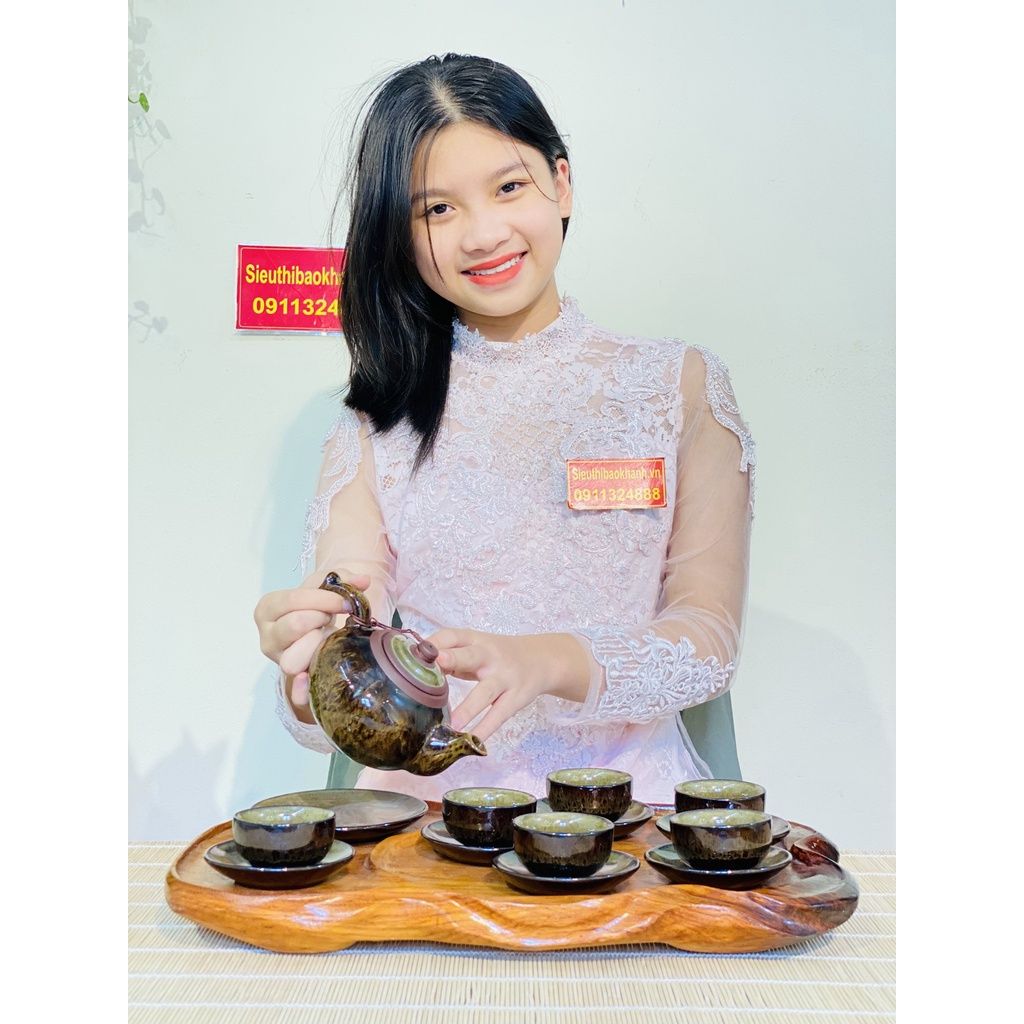 Bộ ấm chén Bát Tràng hỏa biến lòng hoa