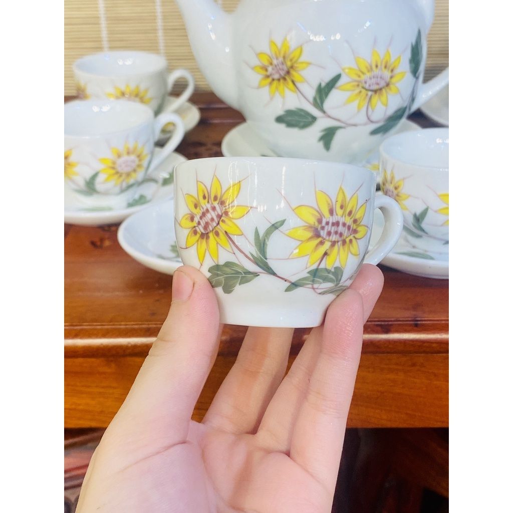 Bộ ấm chén Bát Trangf họa tiết hoa hướng dương
