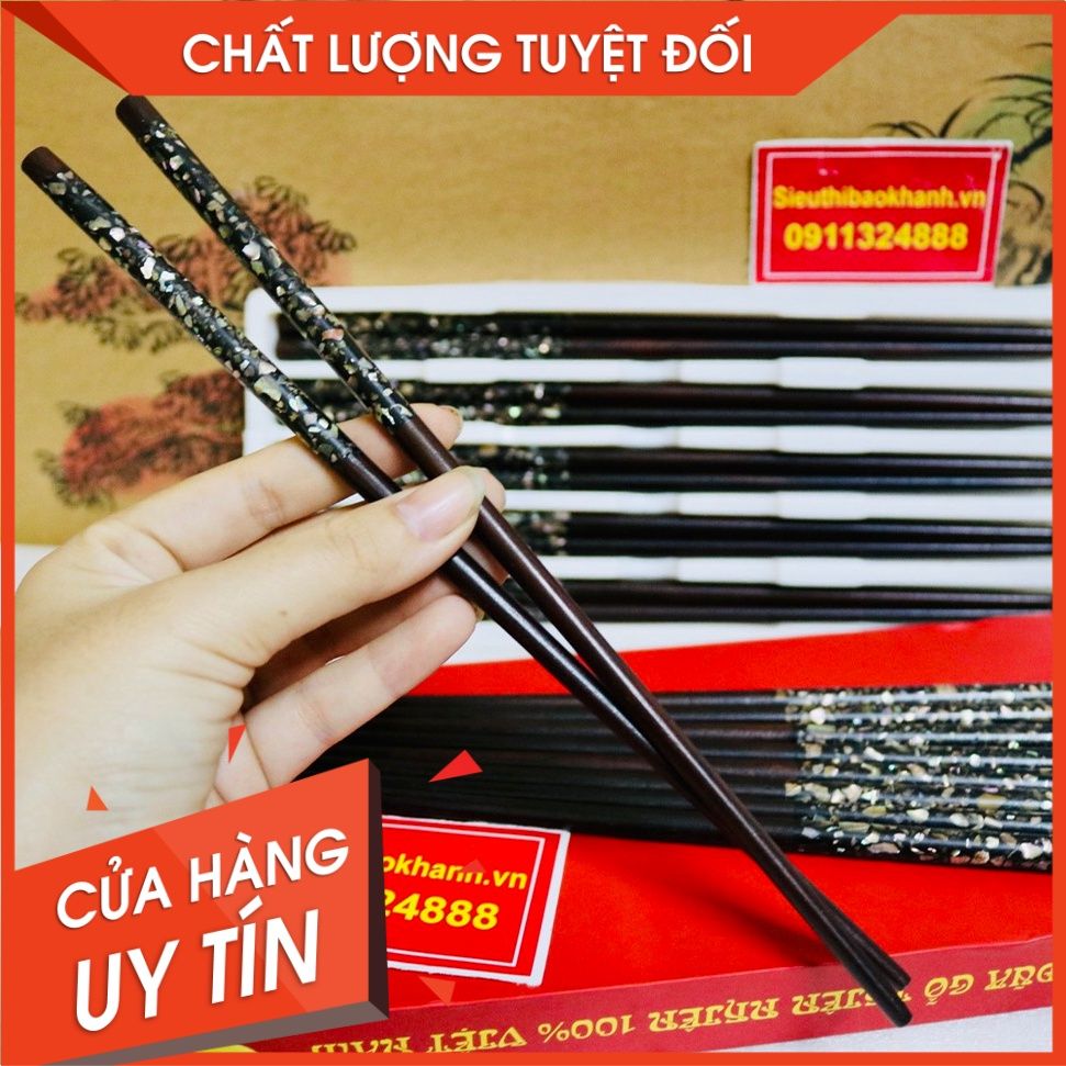  [HÀNG CAO CẤP]-Đồ thờ cúng-Bộ đũa khảm xà cừ gỗ mun(10 đôi) 