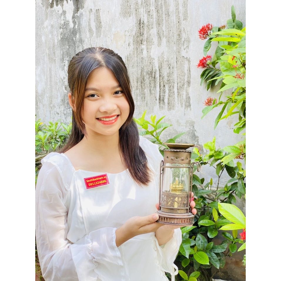 Đèn dầu trang trí thờ cúng bằng đồng (cao 20cm)