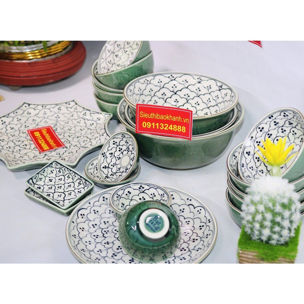 Set đồ ăn men gốm sứ Bát Tràng cao cấp họa tiết Đường Vân