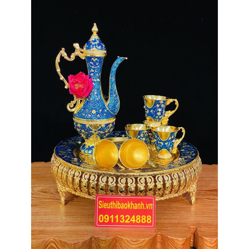 Bộ ấm chén đồng quà tặng,trang trí dáng hoàng gia