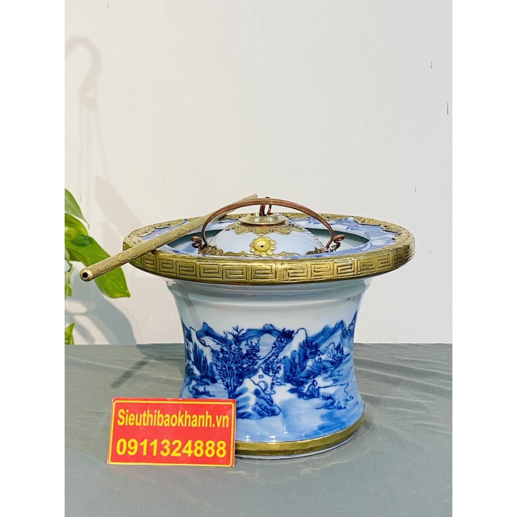 Điếu bát men lam dáng cao bọc đồng xuất xứ Bát Tràng