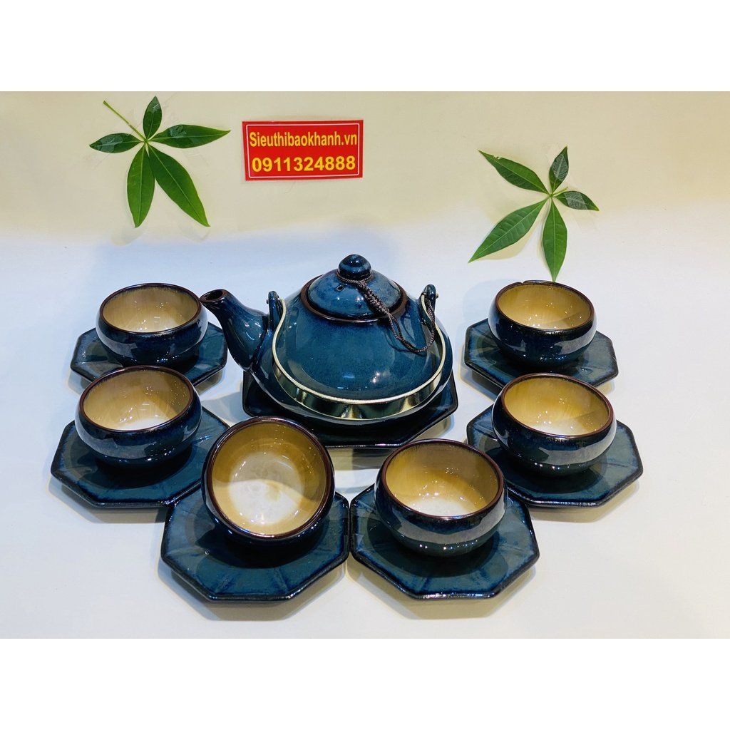 Bộ ấm chén hỏa biến men xanh xuất xứ Bát Tràng