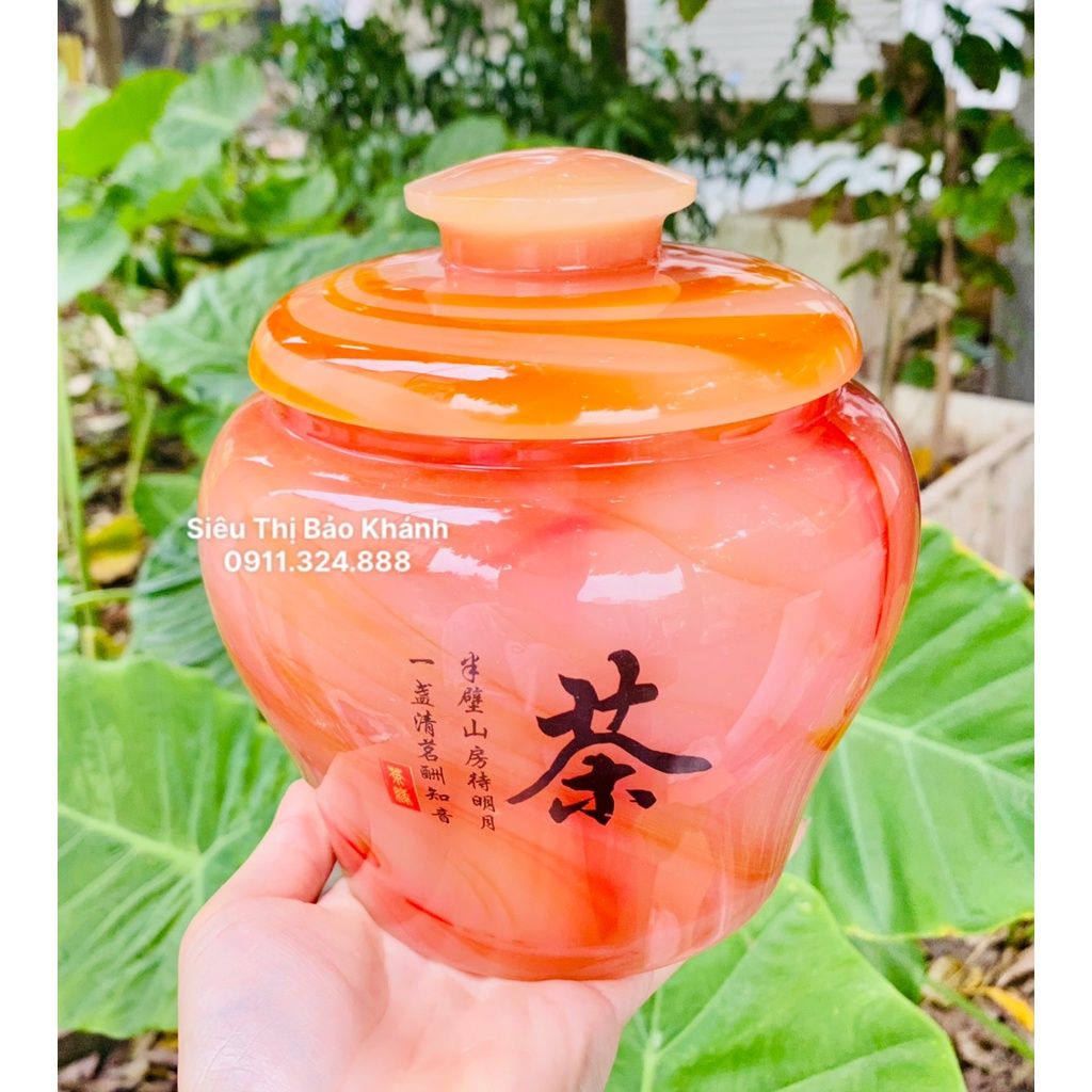 Hũ đựng chè đá ngọc màu đỏ họa tiết chữ