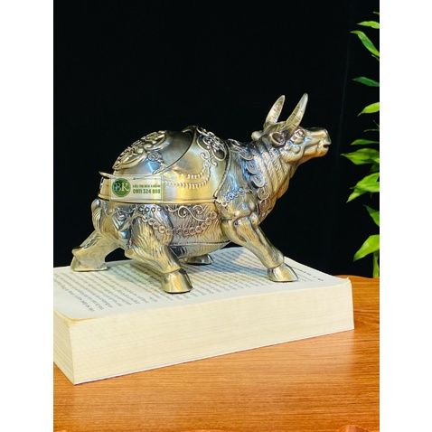Gạt tàn đồng họa tiết cổ trạm trổ trâu loại 15cm - Bảo Khánh