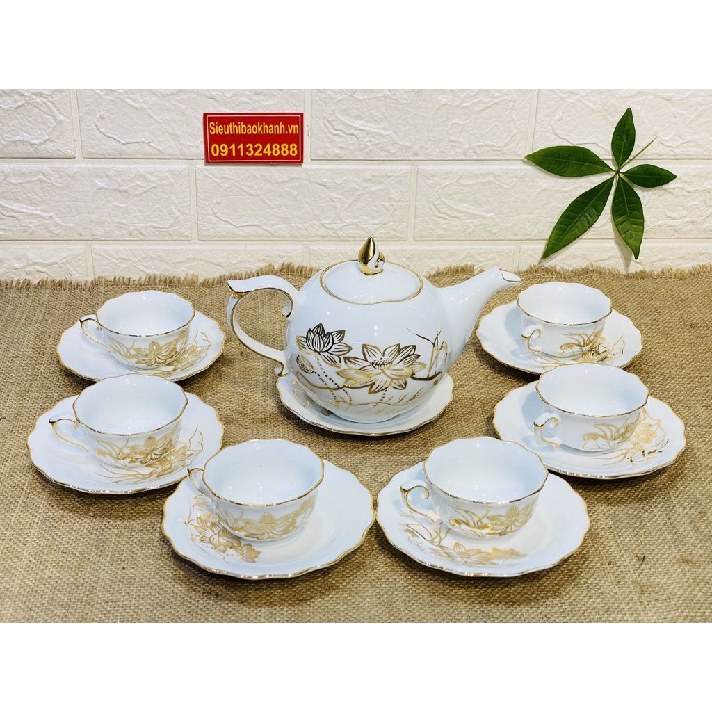 Bộ ấm chén uống trà cao cấp hoạ tiết sen vàng 24k BKCE-001700VN-0013