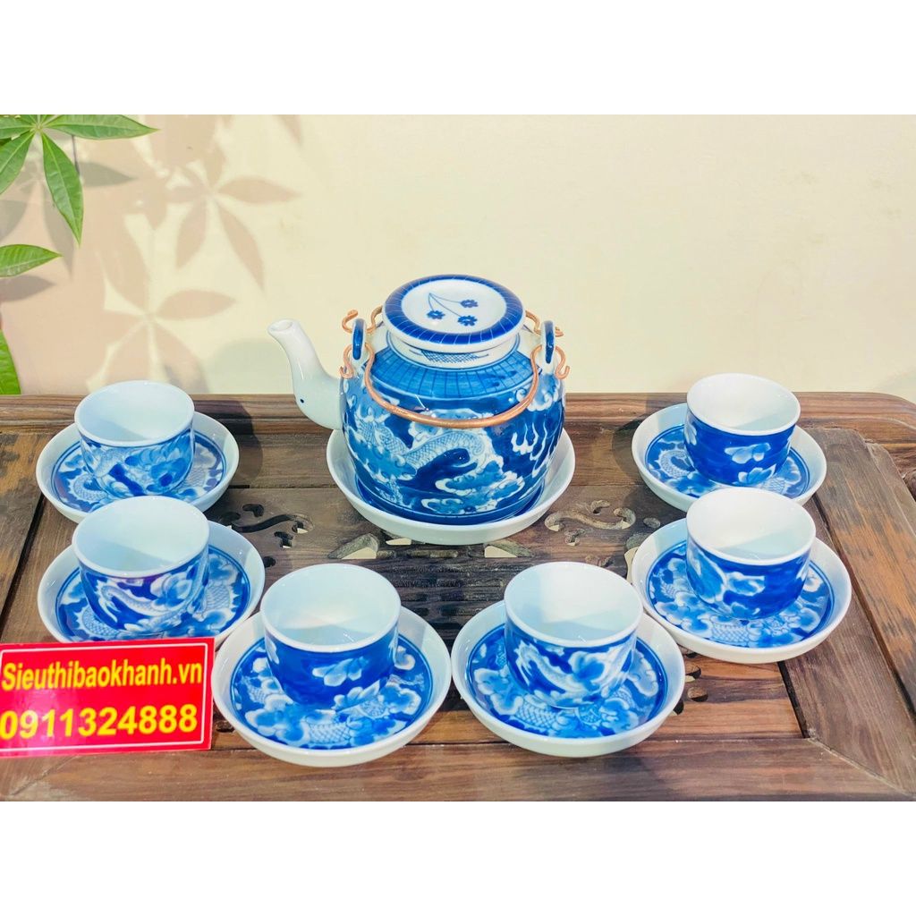 Bộ ấm trà,ấm chén Bát Tràng đẹp,chính hãng 350ml