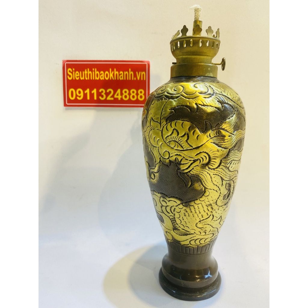 Đèn dầu đồng trạm trổ rồng