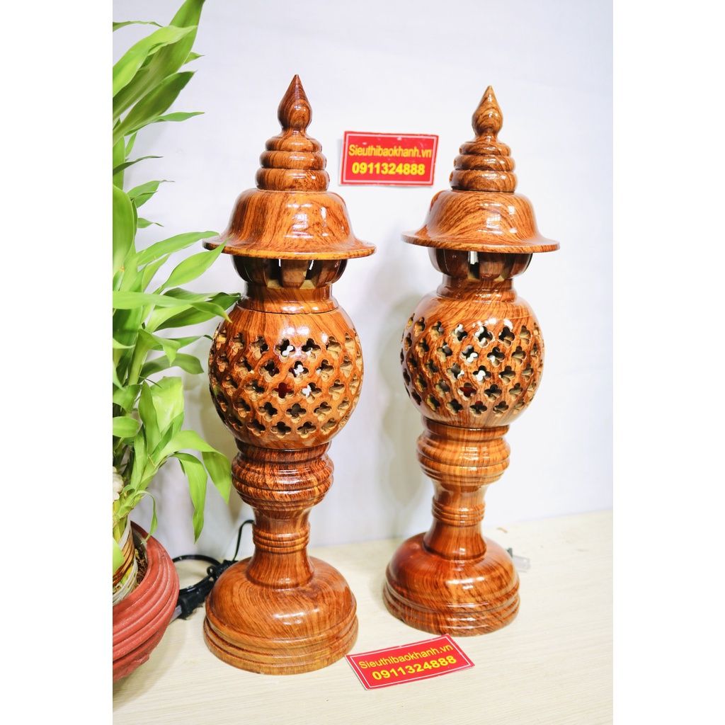 Cặp đèn thờ gỗ huyết cao cấp-kích thước tùy chọn