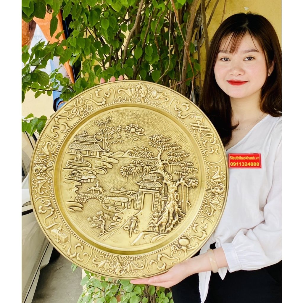 Mâm Đồng phong thủy cao cấp họa tiết Sơn Thủy 50cm-Bảo Khánh