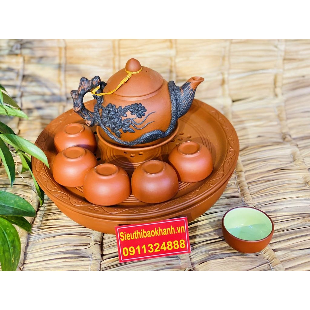 Bộ ấm chén Tử Sa Bát Tràng đắp nổi cao cấp 350ml