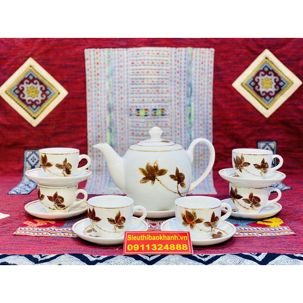 Bộ ấm trà,tách trà Đẹp chính hãng Bát Tràng-Gốm sứ Bảo Khánh