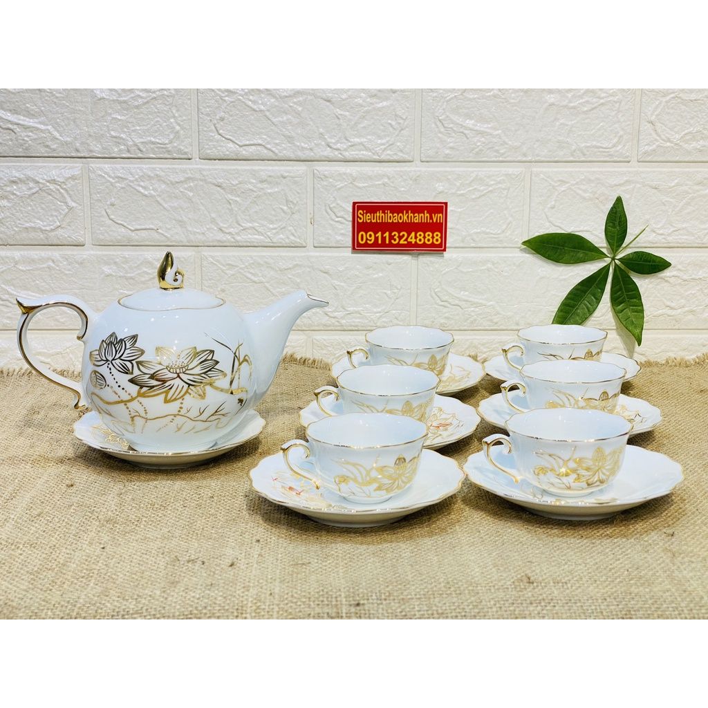 Bộ ấm chén uống trà cao cấp hoạ tiết sen vàng 24k BKCE-001700VN-0013