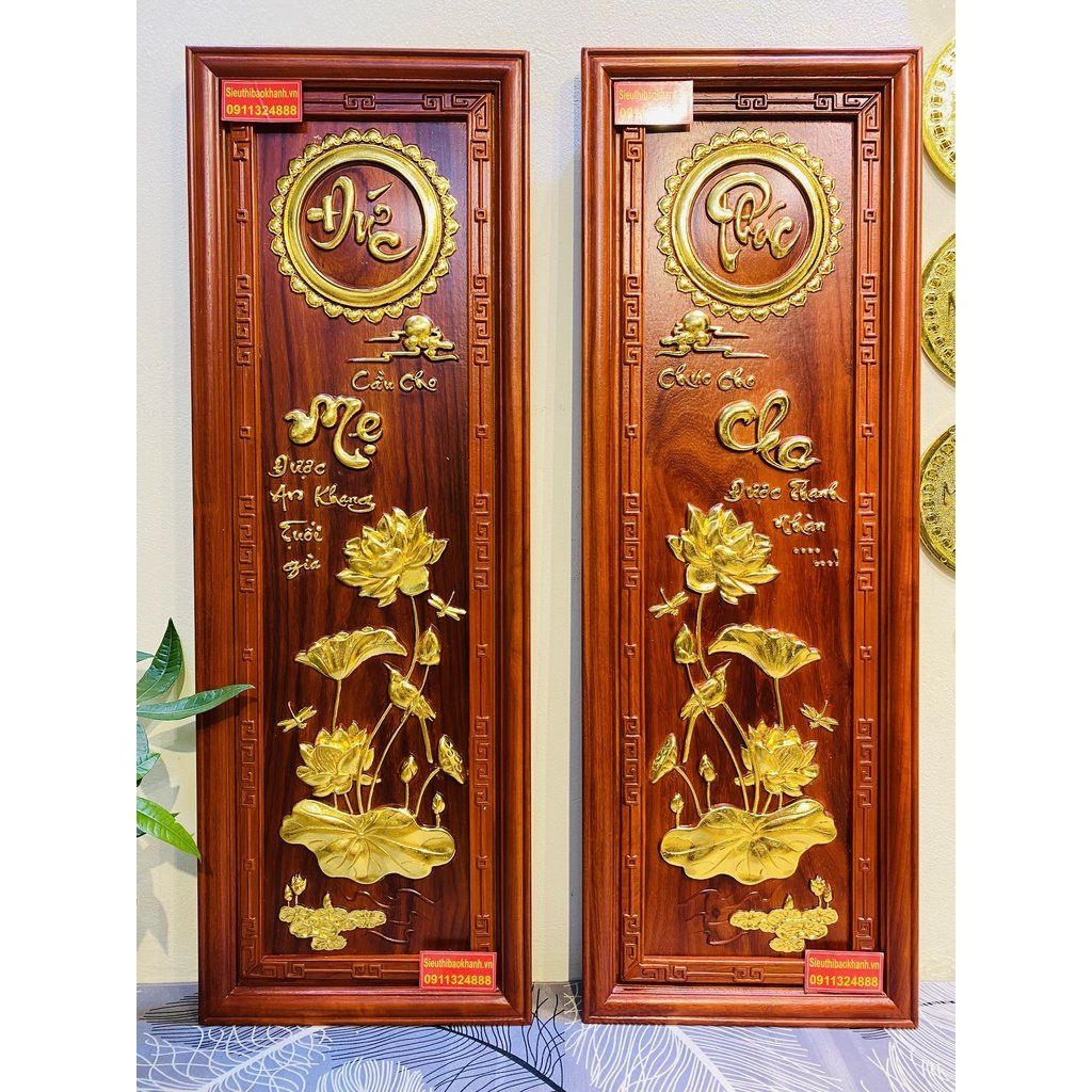 Tranh Mỹ Nghệ Gỗ Hương Phúc Đức Mẫu Tử Dát Vàng 107cm-Mỹ Nghệ Bảo Khánh