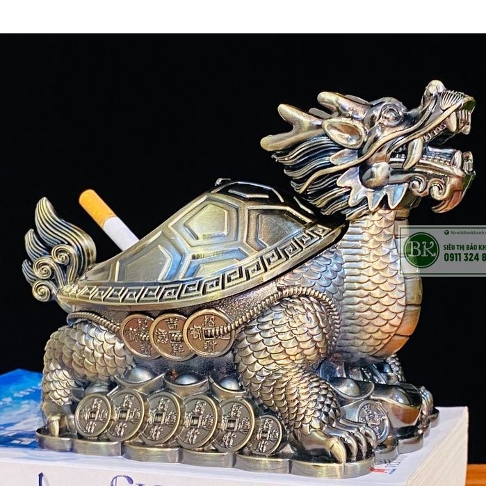 Gạt tàn đồng họa tiết cổ trạm trổ rồng loại 15cm