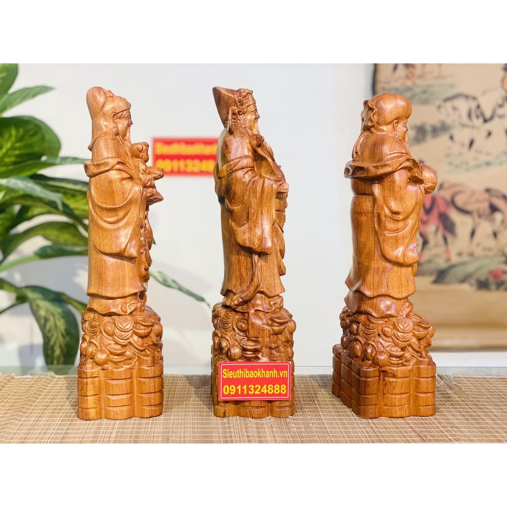Mỹ Nghệ Tại Xưởng-Bộ Tam Đa Phúc Lộc Thọ Gỗ hương nguyên khối-40cm-Siêu thị Bảo Khánh