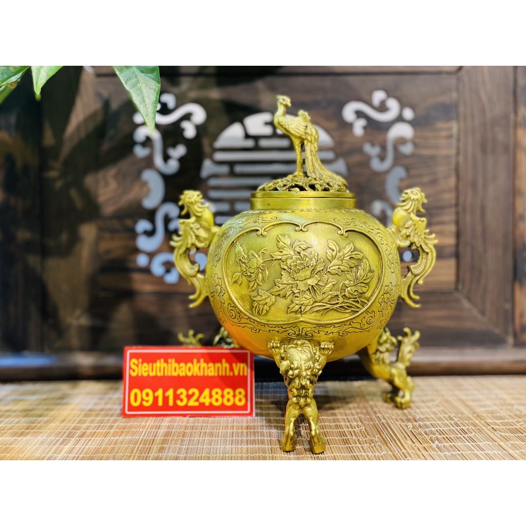 Xông trầm hương đồng quà tặng,đồ trang trí cao cấp -mỹ nghệ bảo khánh 18cm