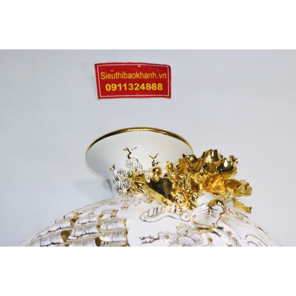Bình hút lộc Bát Tràng đắp nổi vẽ vàng họa tiết thuận buồm xuôi gió 35cm-hàng nghệ nhân