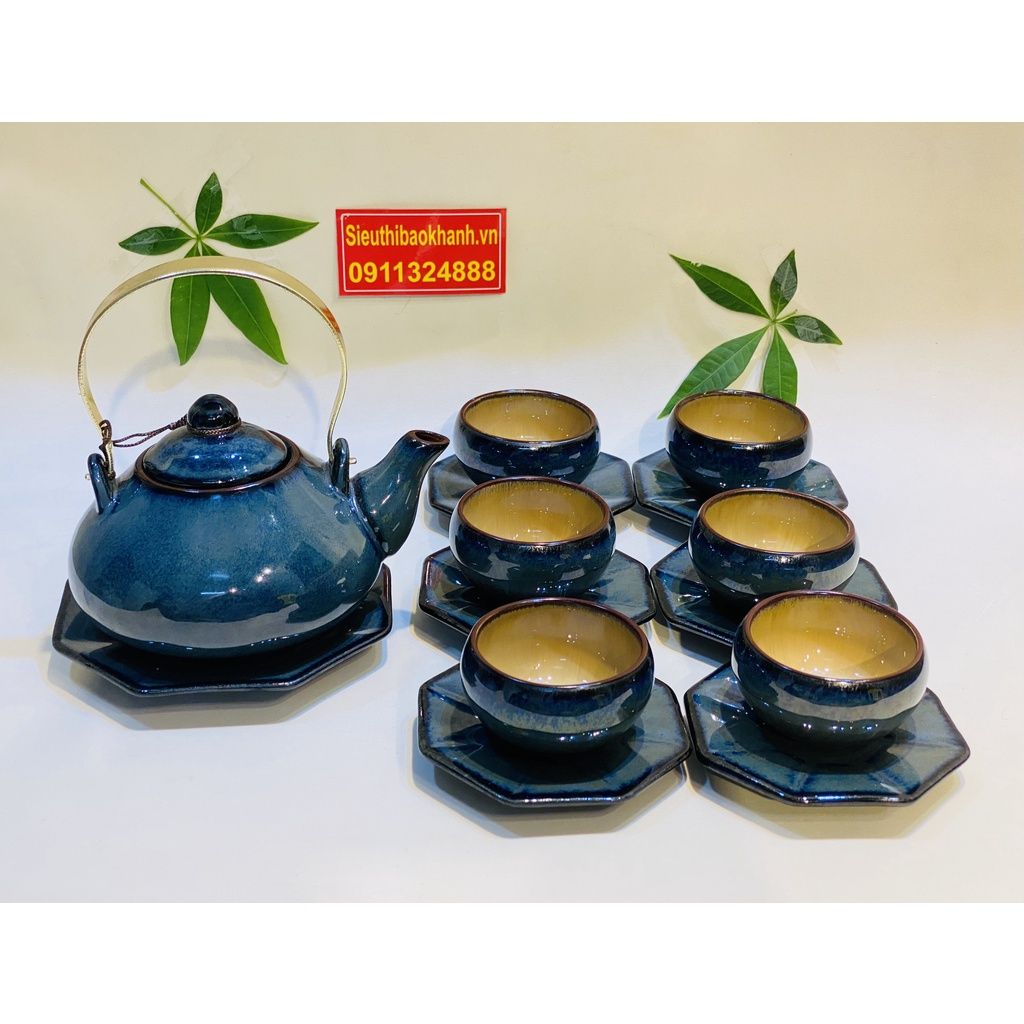 Bộ ấm chén hỏa biến men xanh xuất xứ Bát Tràng